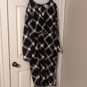 Cato Black and White Plaid Long Sleeve Tie-Waist Dress